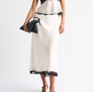 A New Day Lace Trim Midi Skirt